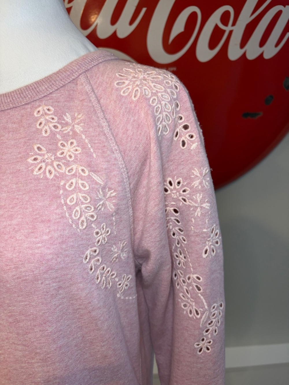 Superdry pink eyelet crewneck women’s cutout sweatshirt, 100% cotton, size 6